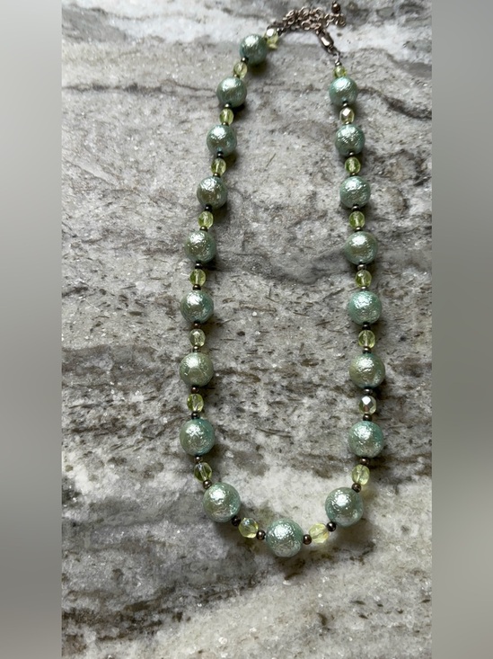 Jewelry - Sterling Vintage Stamped and Makers Stamp Charm Green Beaded Women's Necklace